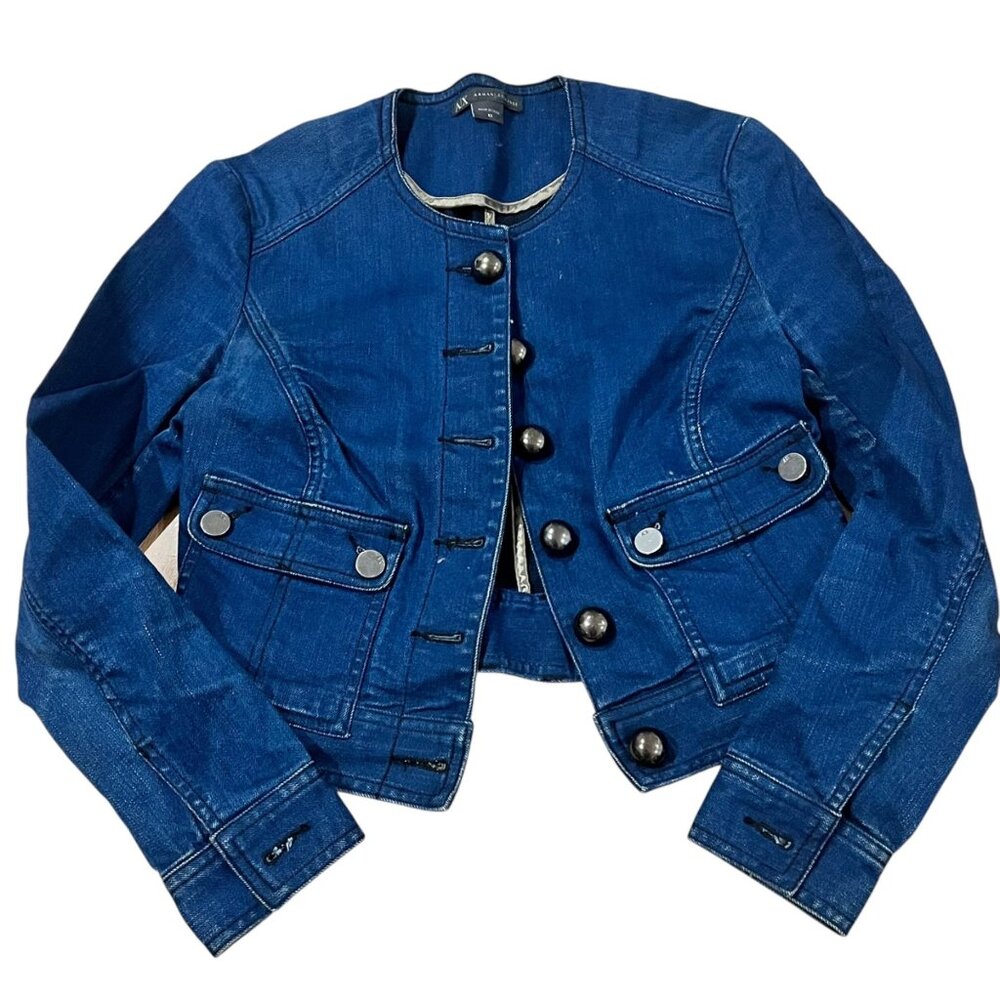 Armani Exchange Womens Denim Cropped Jacket Medium Blue Cotton/Elastane